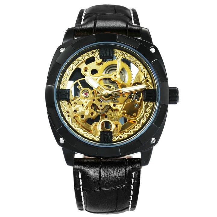 Retro Gold Watch Skeleton Luxury Carved Design 14