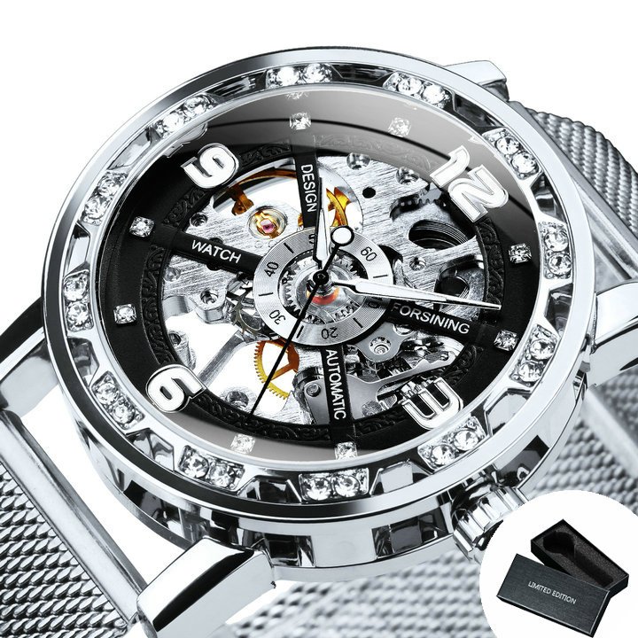 FORSINING Luxury Skeleton Watch for Men Mechanical Iced 11
