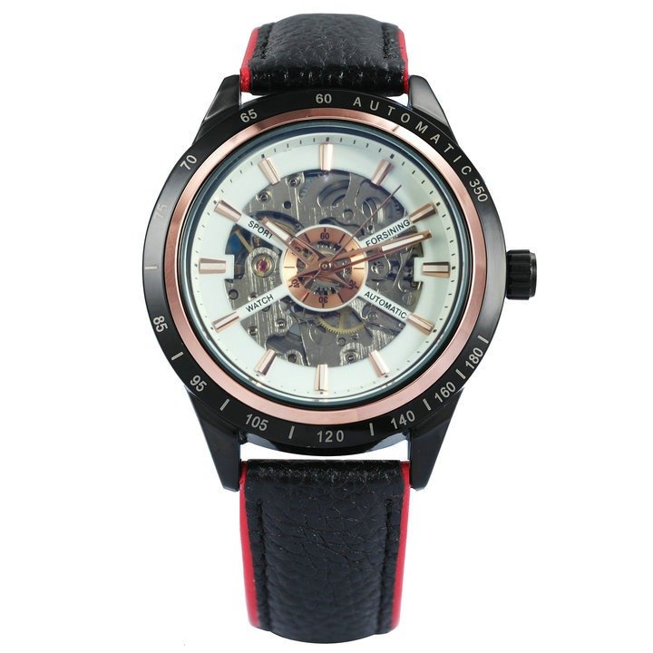 Forsining Motorcycle Design Genuine Black Belt Skeleton 14