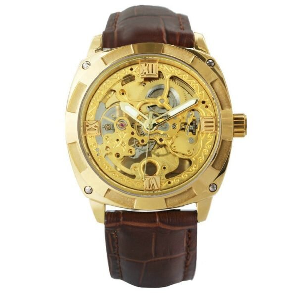 Retro Gold Watch Skeleton Luxury Carved Design 7