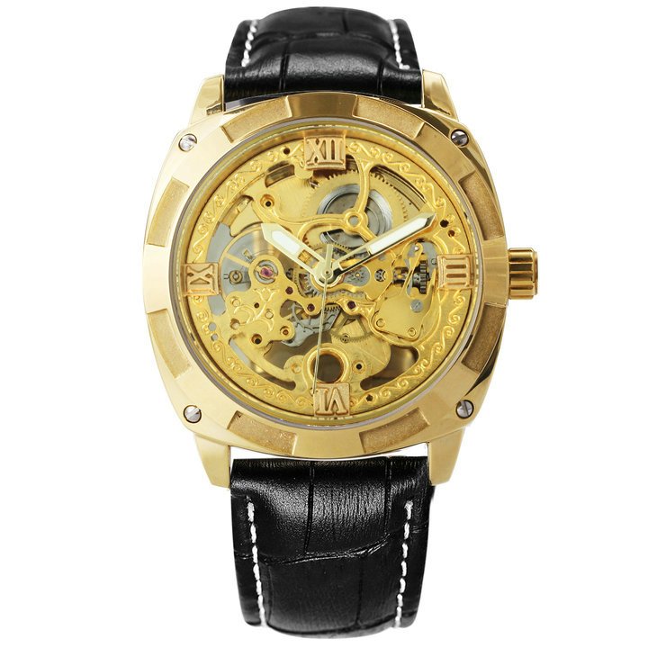 Retro Gold Watch Skeleton Luxury Carved Design 13