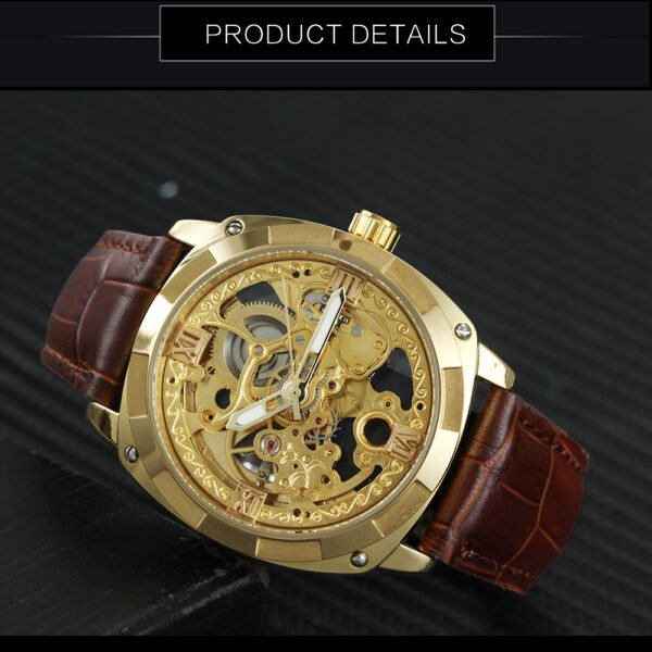 Retro Gold Watch Skeleton Luxury Carved Design 3