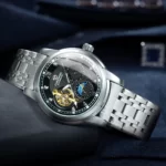 Forsining Tourbillon Moon Phase Automatic Mechanical Watch for Men Fashion Diamond Stainless Steel Strap Luxury Watches Luminous 4